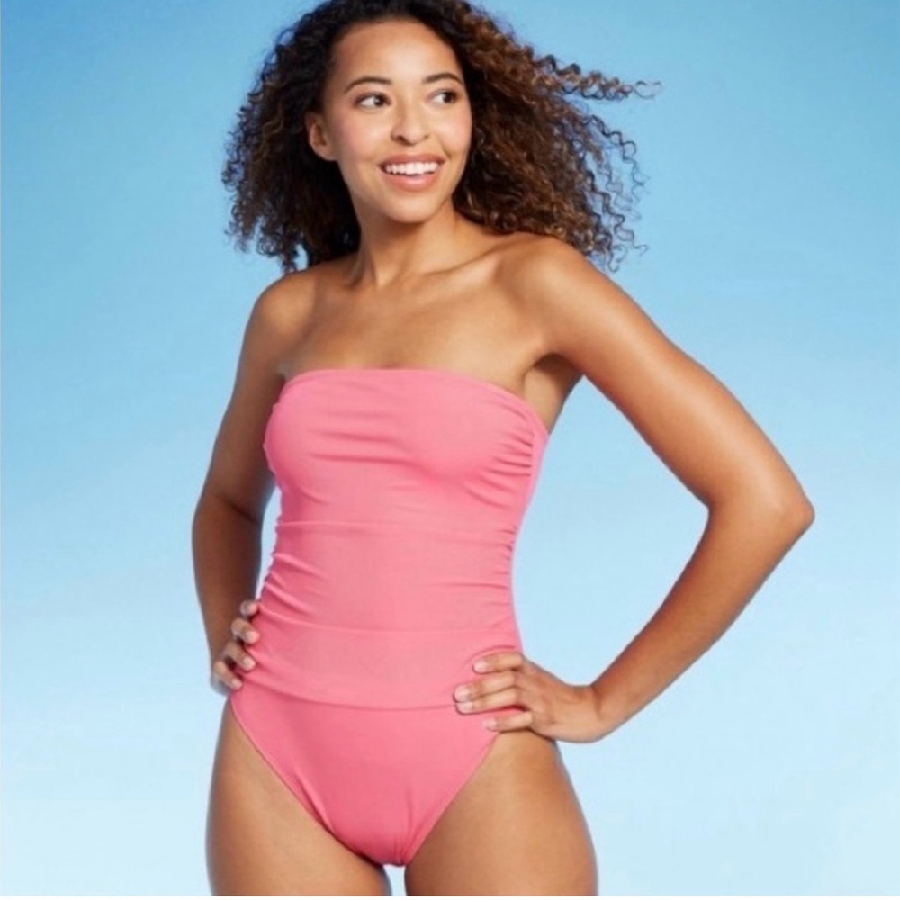 Shade & Shore Pink Strapless One Piece Swimsuit